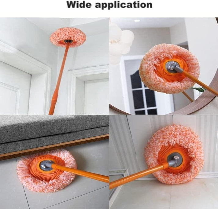 Long-Handle Telescopic Cleaning Mop – 360° Rotating Microfiber Dust Mop with Detachable Head