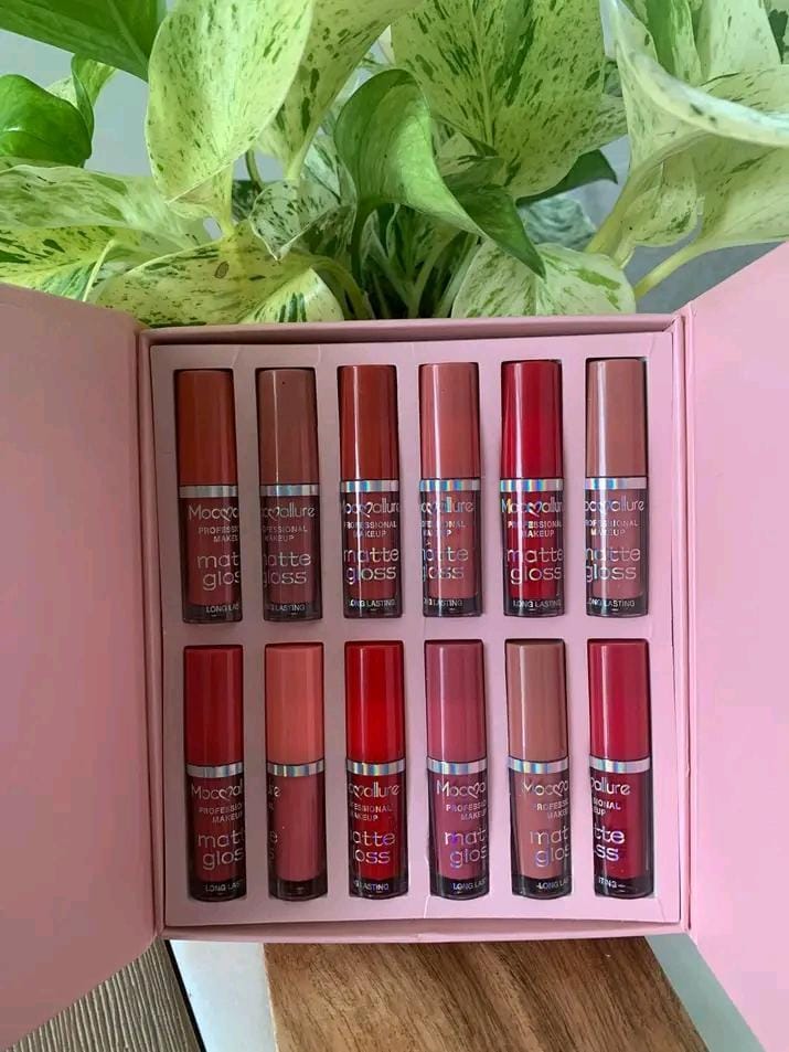 12 Pcs Mocallure High Pigmented Velvet Lip Gloss Set | Long Lasting Multicolor Liquid Lipstick Collection
