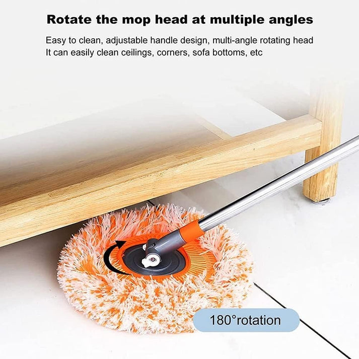 Long-Handle Telescopic Cleaning Mop – 360° Rotating Microfiber Dust Mop with Detachable Head