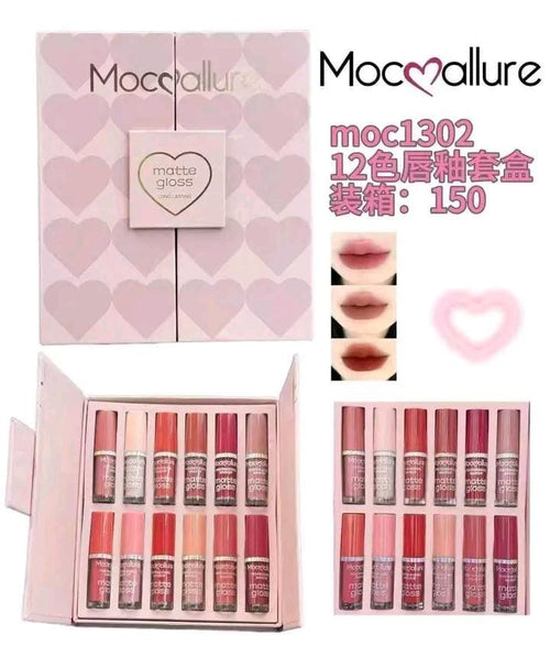 12 Pcs Mocallure High Pigmented Velvet Lip Gloss Set | Long Lasting Multicolor Liquid Lipstick Collection