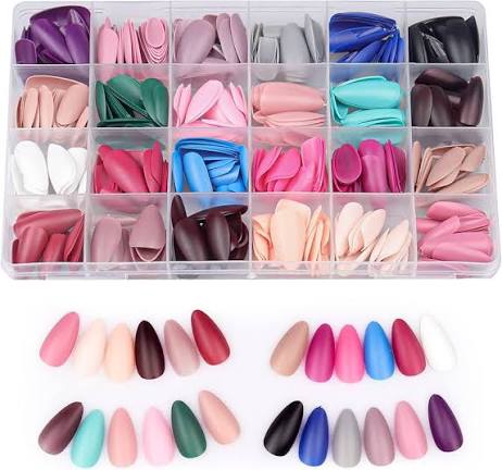 Pack Of 2 576 Pcs Artificial Nails With Free Nail Glue Made Of Abs Plastic In Multicolor