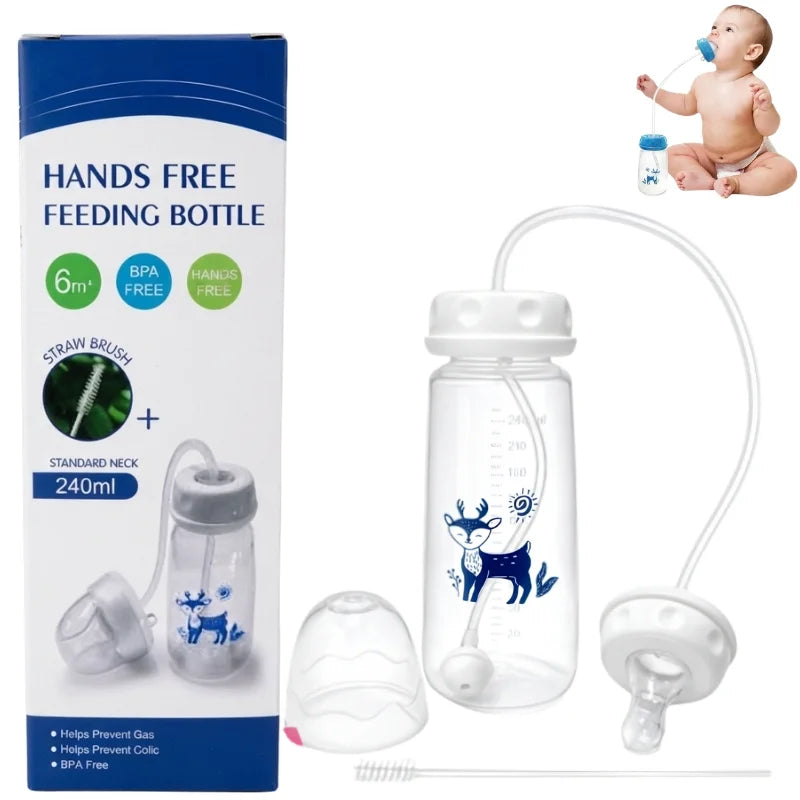 Hands-Free Baby Feeding Bottle | BPA-Free Anti-Colic Baby Milk Bottle with Silicone Straw