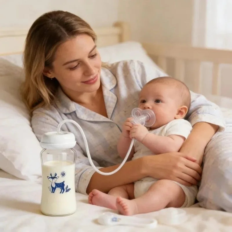 Hands-Free Baby Feeding Bottle | BPA-Free Anti-Colic Baby Milk Bottle with Silicone Straw