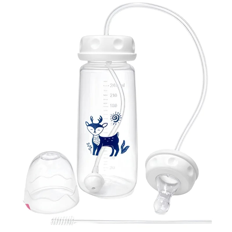 Hands-Free Baby Feeding Bottle | BPA-Free Anti-Colic Baby Milk Bottle with Silicone Straw